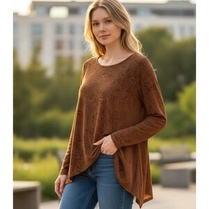 VTG Y2K Citiknits Womens Top M Cinnamon Brown Sparkle Paisley Flowy Tunic Disco